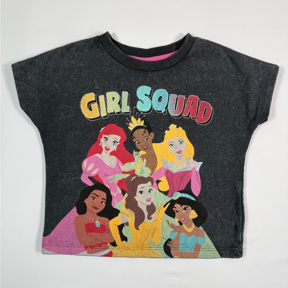DISNEY Princess Girls Squad Graphic T Shirt‎ Gray Short Sleeve Tee Size 3T